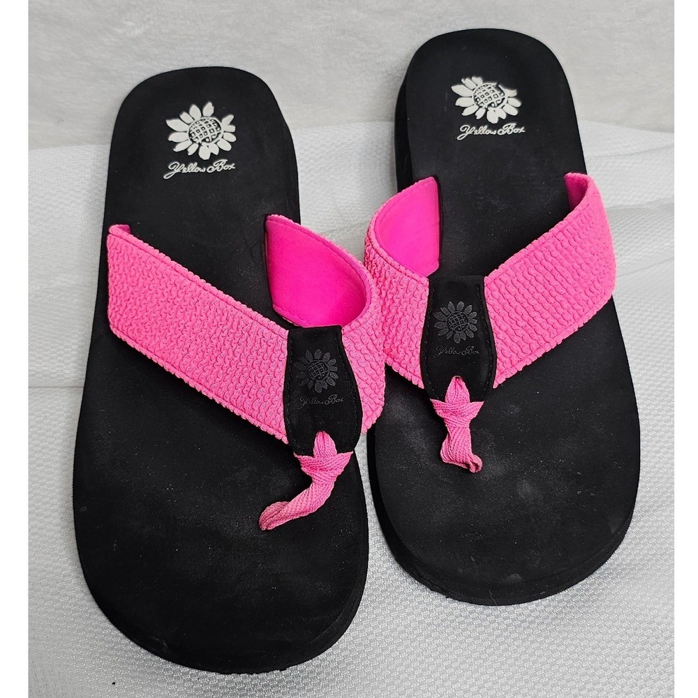Yellow Box Flip Flop Sandals Womens 9 Pink Black Platform Thong Textured Strap